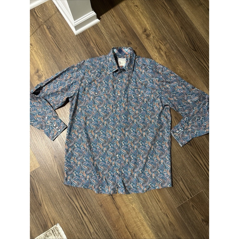 Roper Western Shirt Mens LT‎ Paisley Print Cowboy Pearl Snap Button Long Sleeve